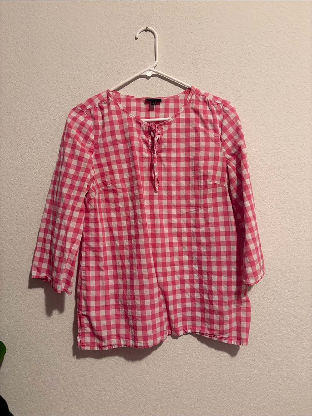 Talbots Pink and White Gingham Tie-Front Blouse